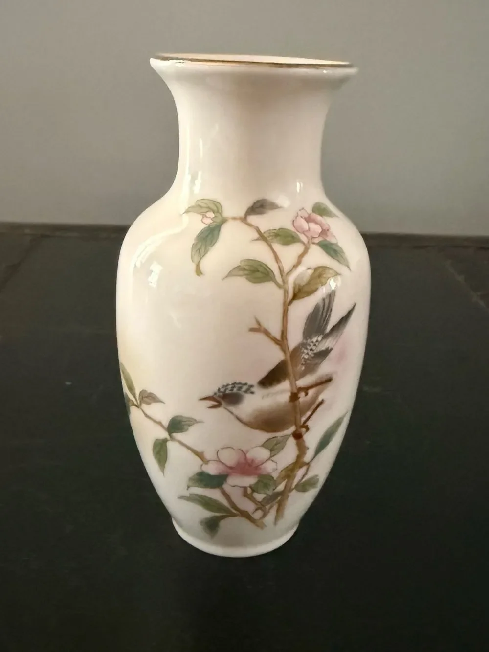Yamaji Japan Vase Ceramic Bird Sakura Cherry Blossom Pastel Vtg Minimal Decor